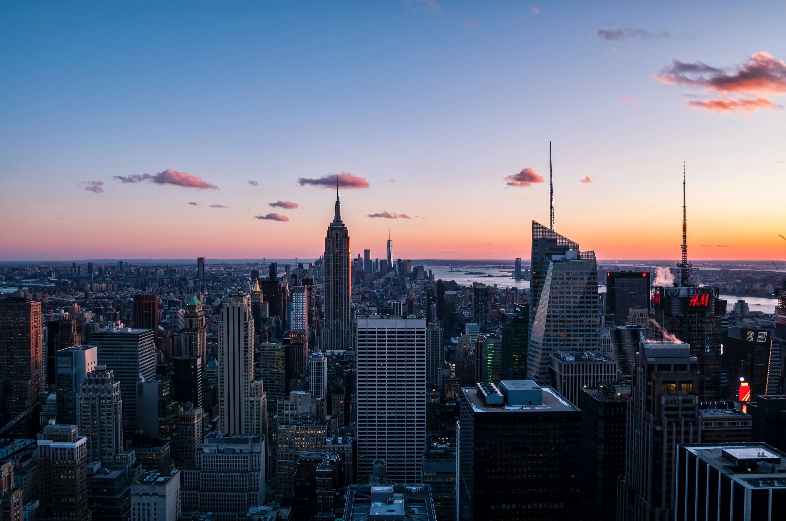 New York City skyline at sunset